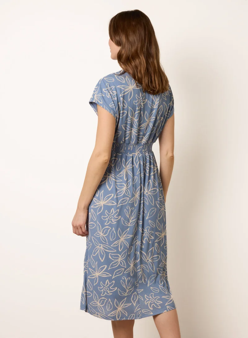 بلو فانيلا Floral Wrap Front Elasticated Waist Midi Dress